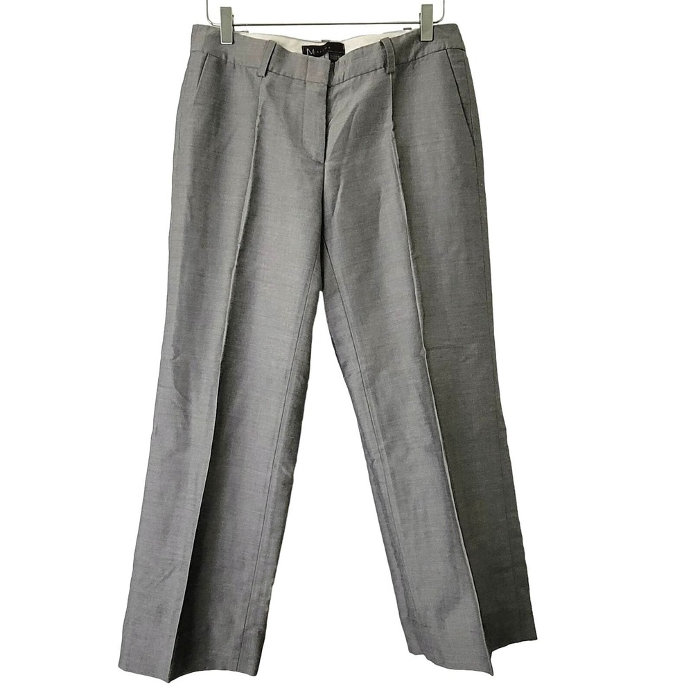 M Siamo Silk Wool Mohair Blend Ankle Pants Silver Straight Leg Classic Preppy 10